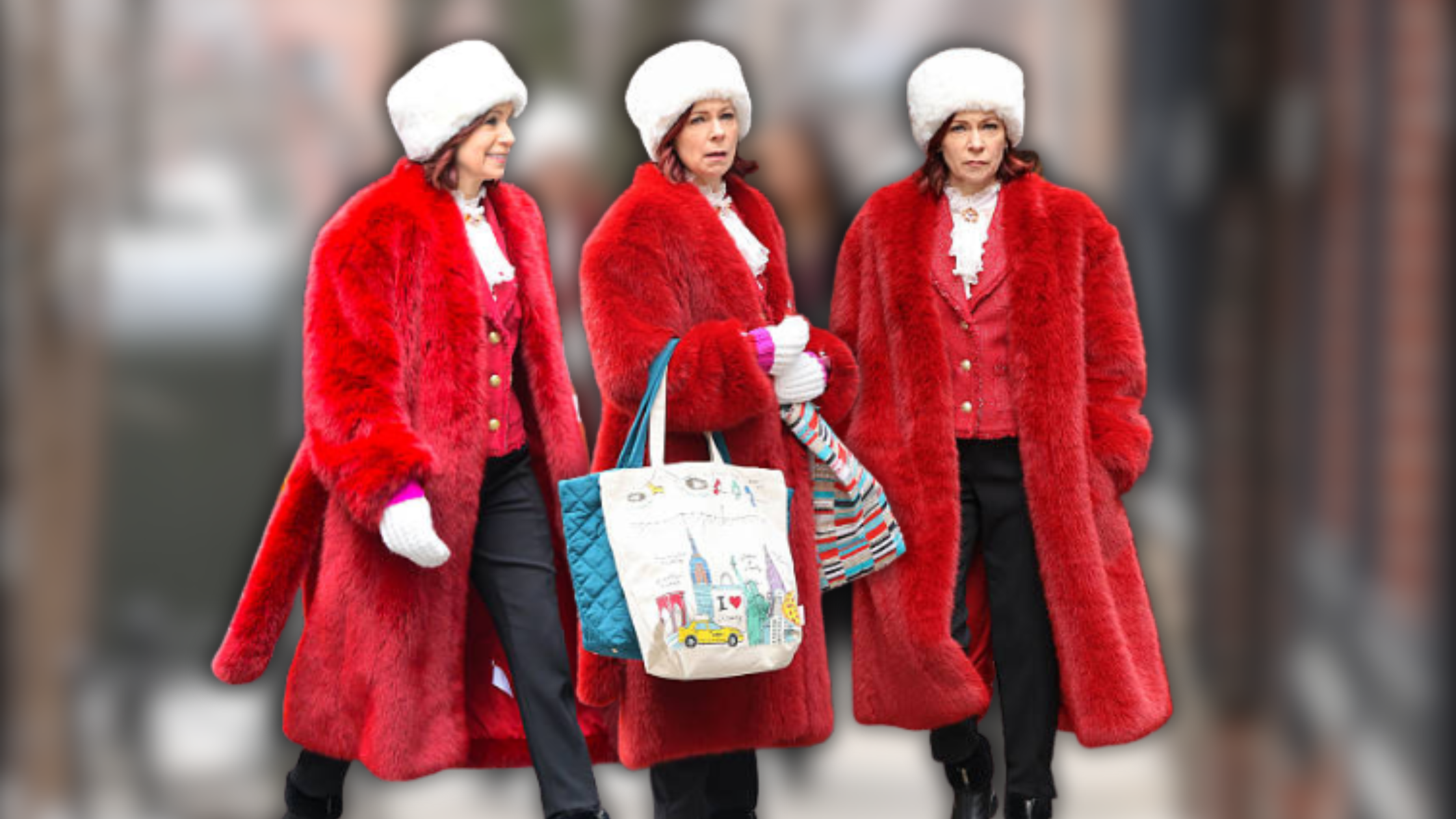 Carrie Preston CherryRed Faux Fur Coat in NYC: Stunning Street Style Look