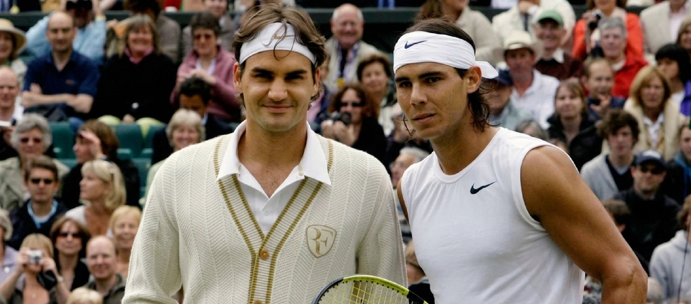 Roger Federer Wimbledon cream white cardigan with gold trim and button front design