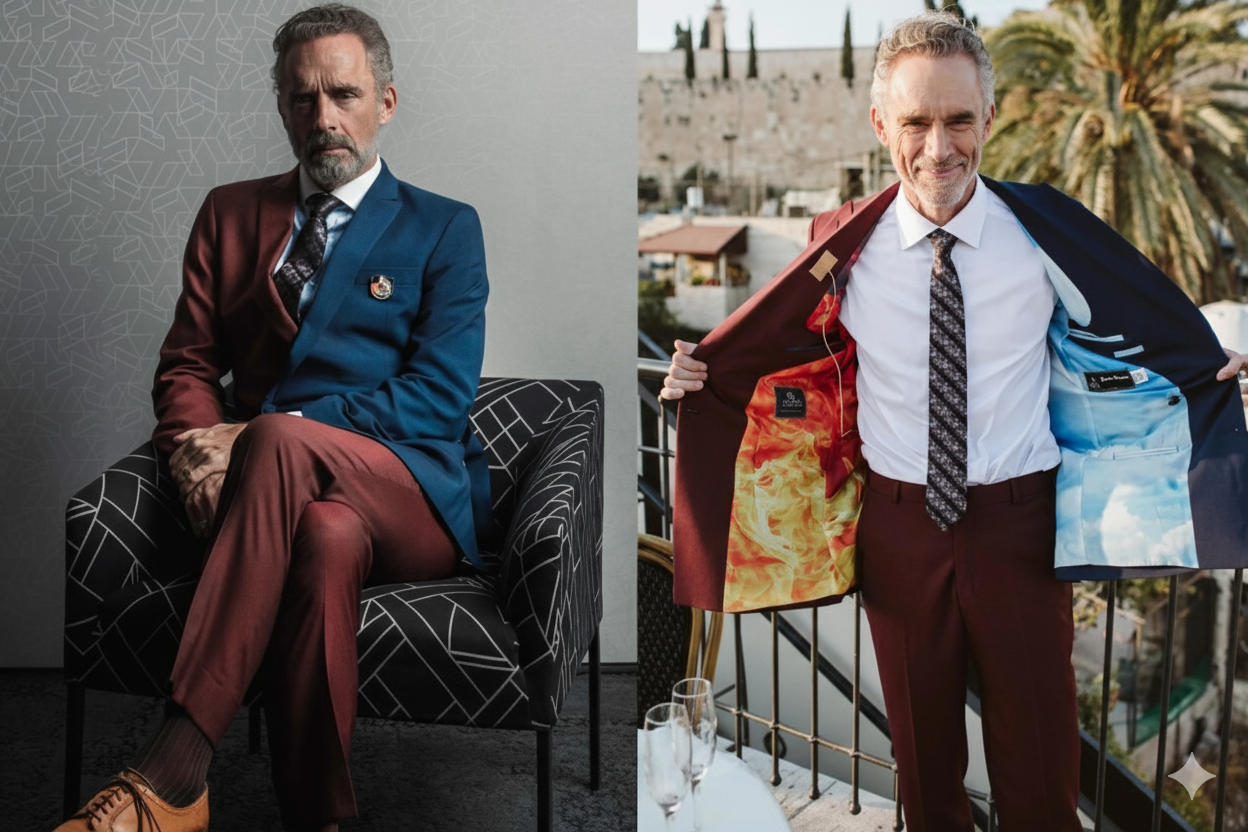 Jordan B. Peterson Heaven and Hell two-tone red and blue colorblock slim-fit suit