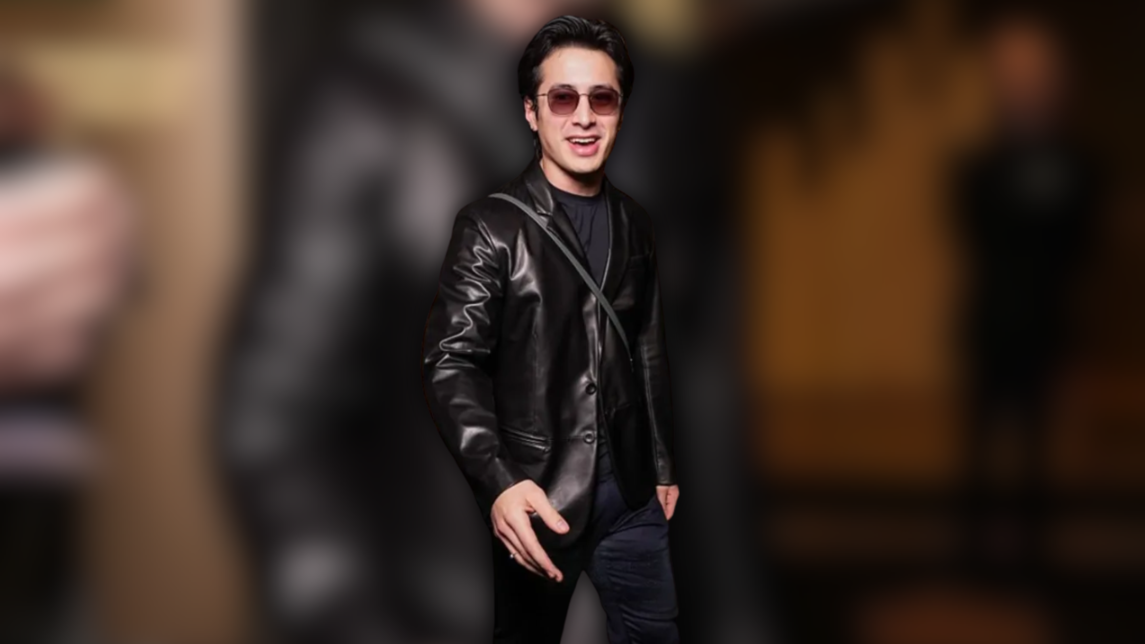 Hudson Williams Wears Sophisticated Leather Blazer at Milan Fashion Week Event