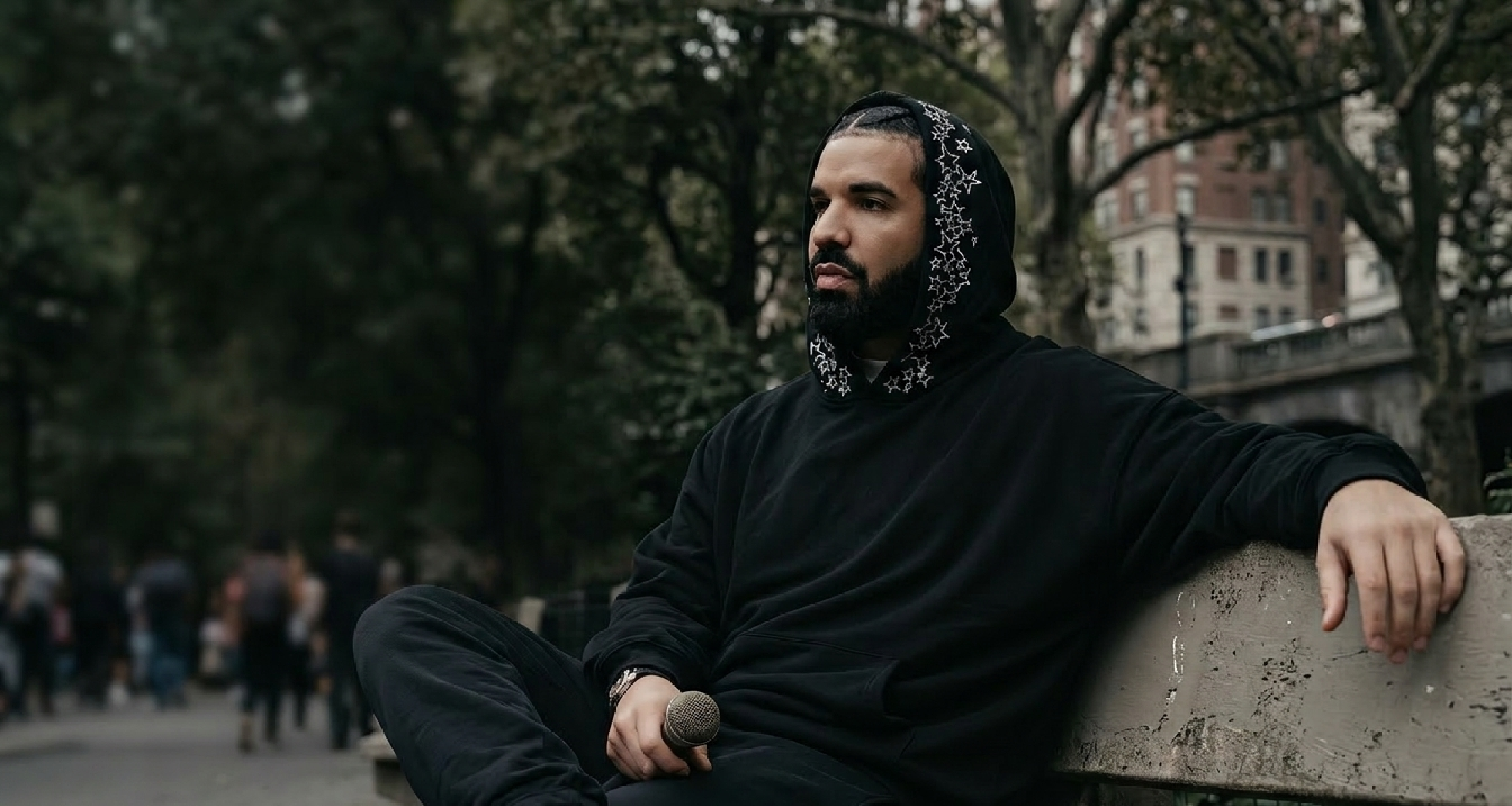 Drake Hate Survivor oversized black hoodie with white graphic and star embroidery