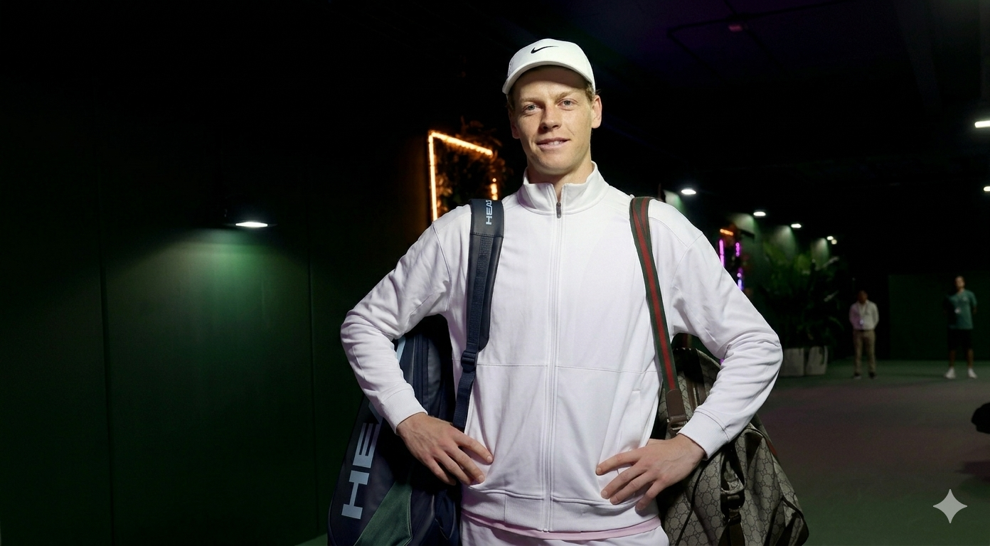 Jannik Sinner BNP Paribas Open 2026 optic white track jacket with full-length zipper and high funnel neck