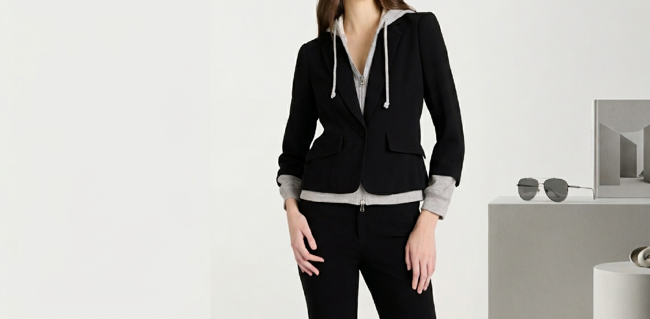 Hoda Kotb wearing Veronica Beard 2025 Hoodie Layer Blazer with notched lapels and grey hoodie insert