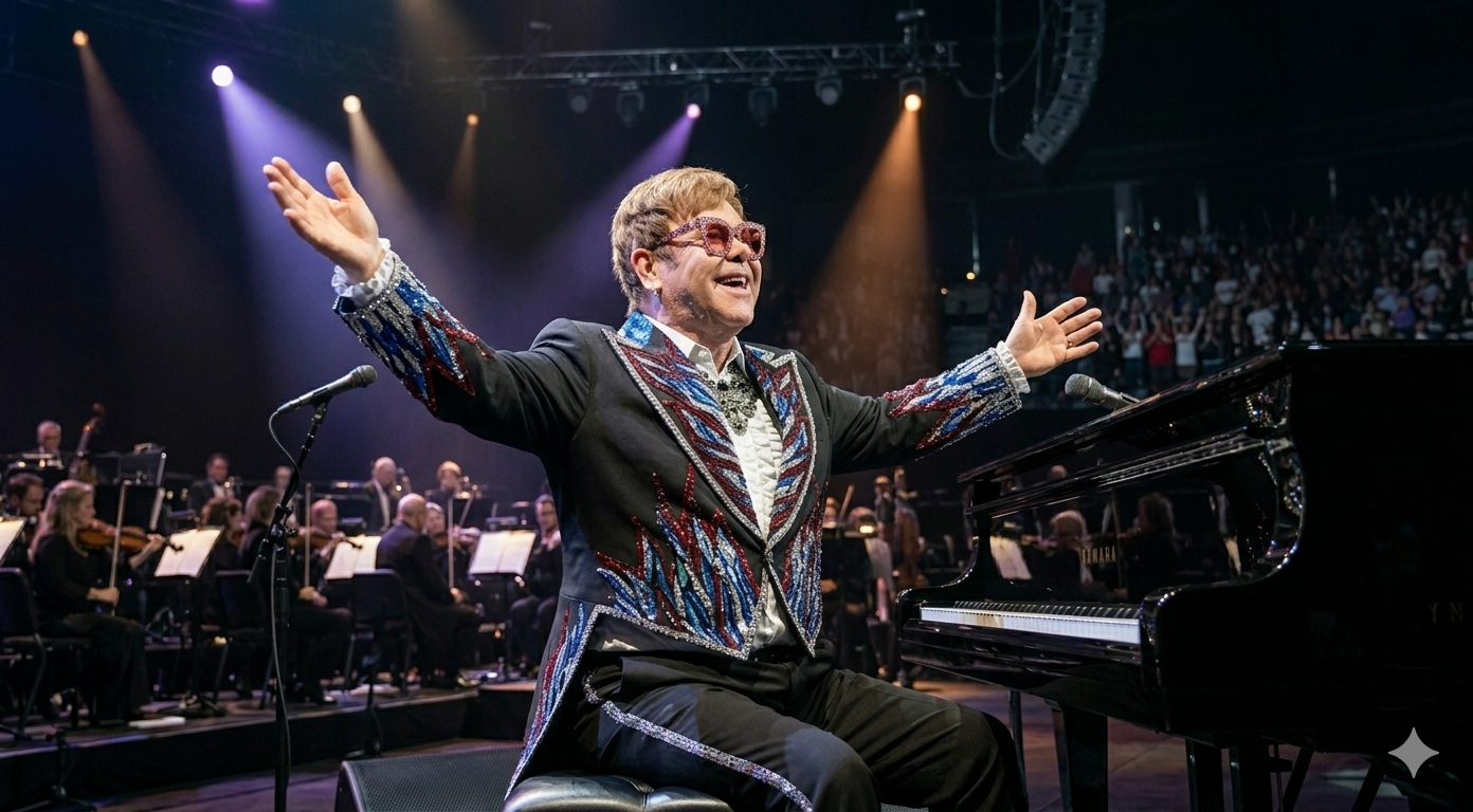 Elton John electric blue and crimson red flame sequin black tailcoat blazer with silver crystal accents