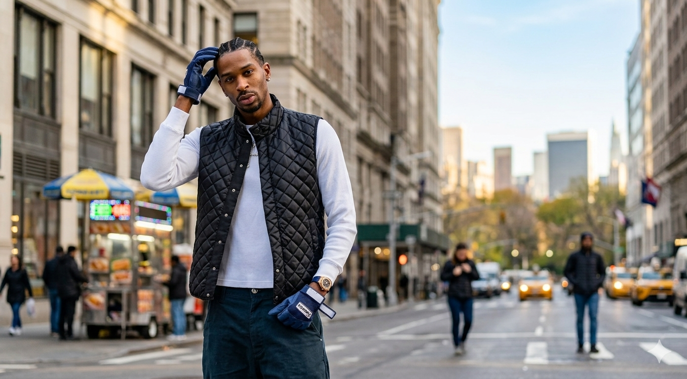 Shai Gilgeous-Alexander Philadelphia 2026 slim-fit diamond-quilted black vest with snap buttons