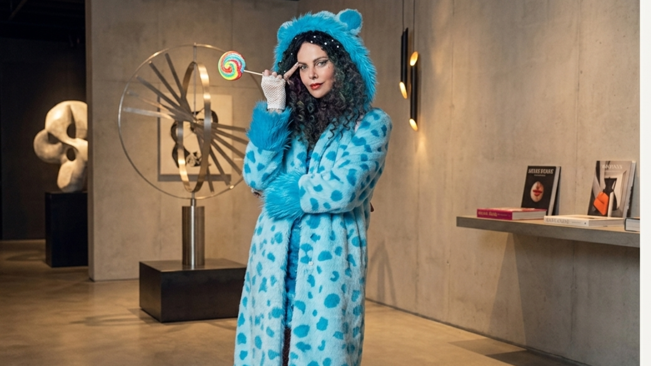 How To Get To Heaven From Belfast 2026 Feeney light blue plush coat with hood, ears, and Furby back appliqué