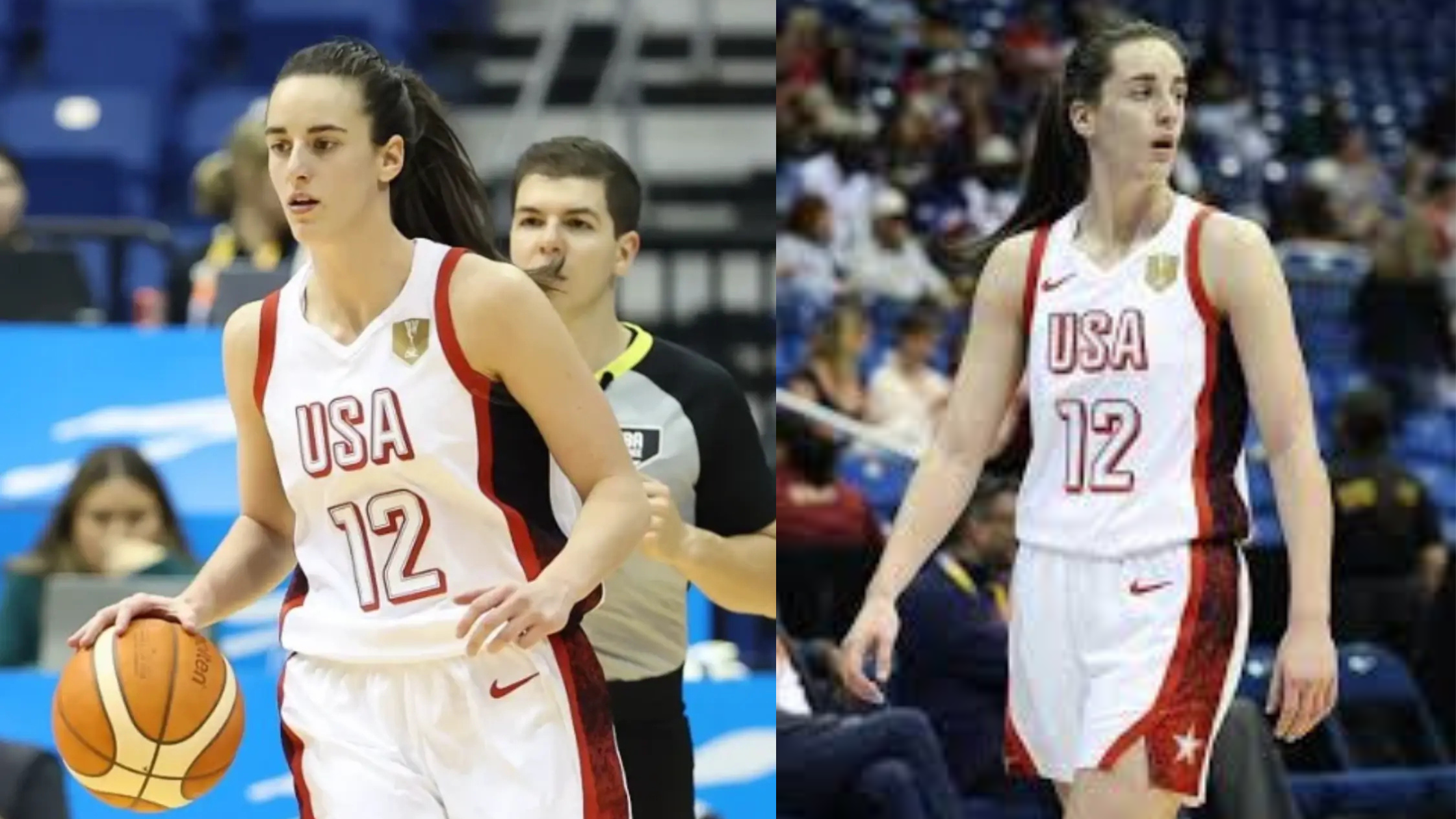 Caitlin Clark USA Women’s National Team crimson red basketball jersey with obsidian navy panels and white USA lettering