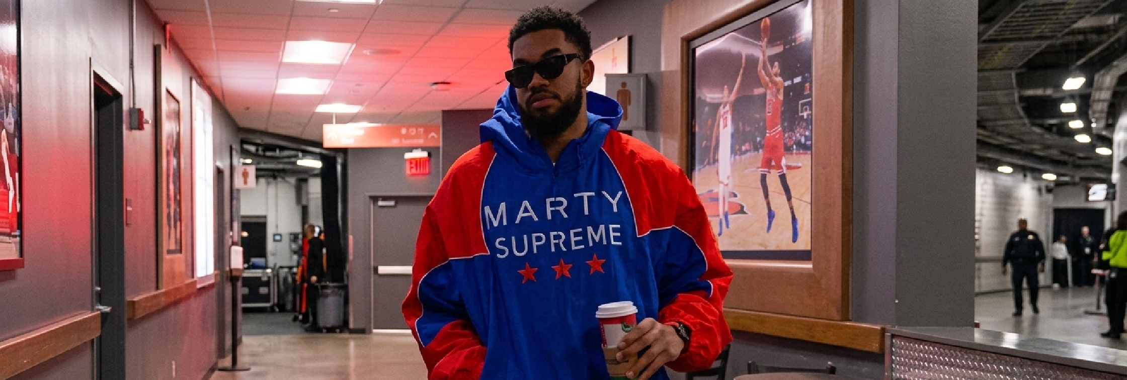 Marty Supreme Blue Oversized Hooded Windbreaker Jacket with Red and White Color Block