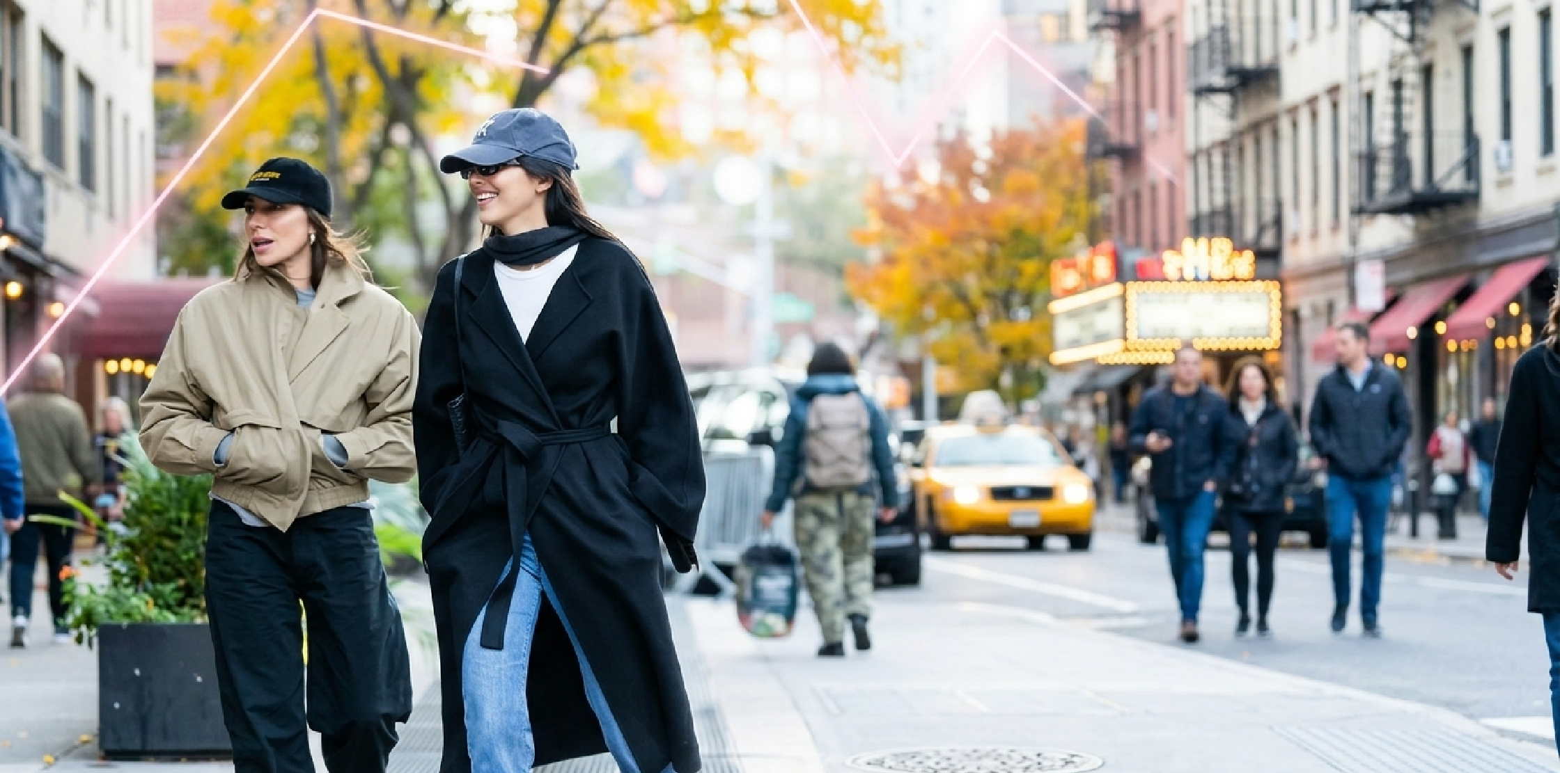 Kendall Jenner NYC 2025 oversized black wool wrap coat with belt and structured lapels