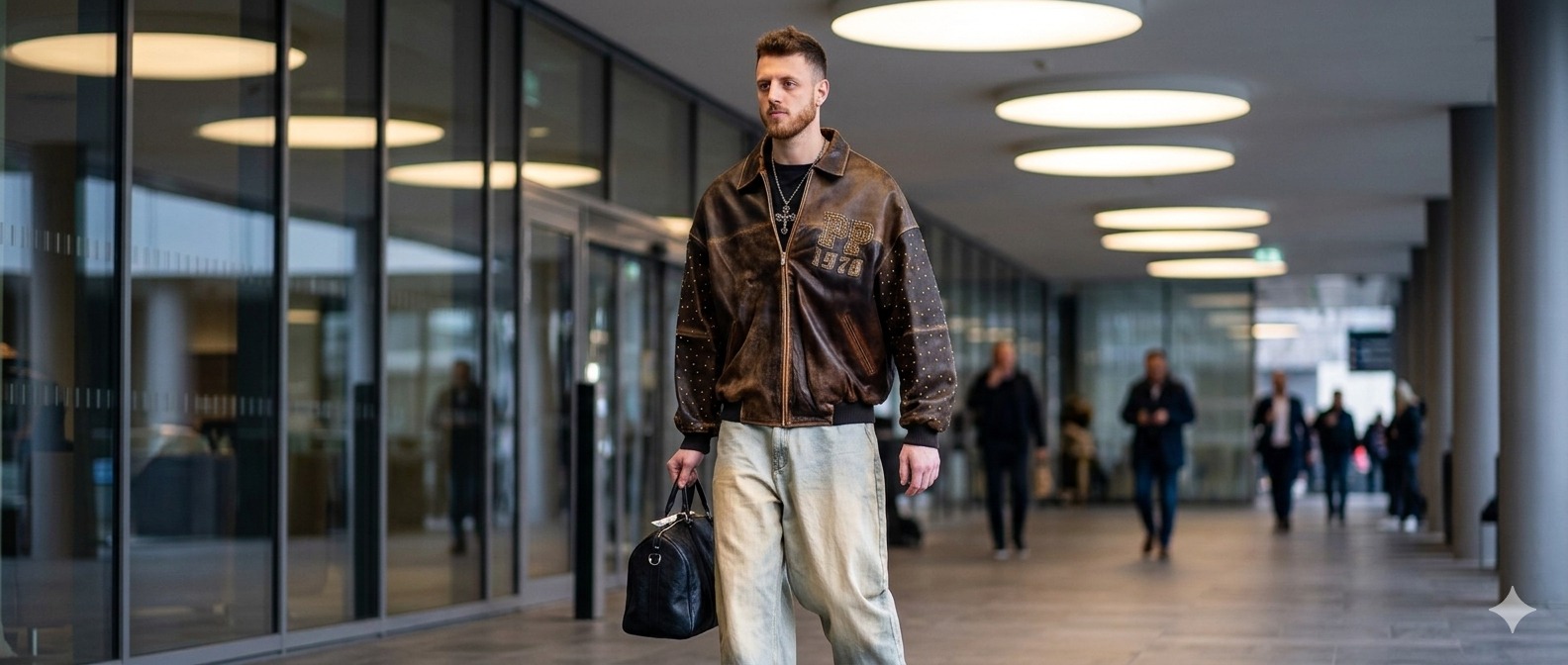 Isaiah Hartenstein Oklahoma City Thunder vs Philadelphia 76ers Pelle Pelle Jacket in Dark Brown Leather with Studded Detailing