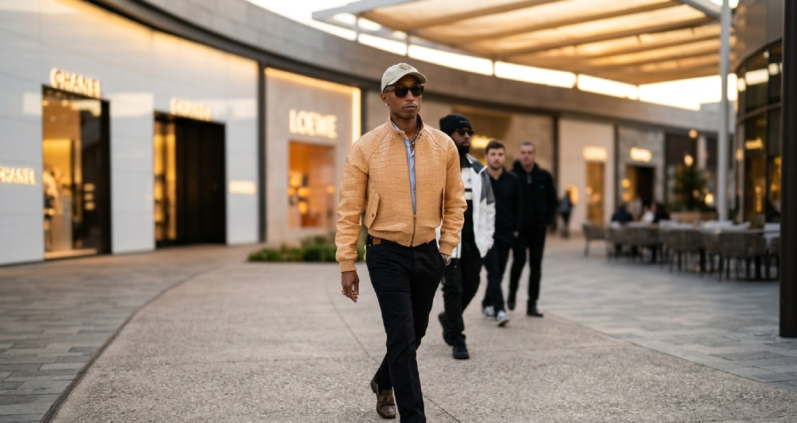 Pharrell Williams Paris Fashion Week 2026 Camel Croc Leather Jacket with Gold Zipper