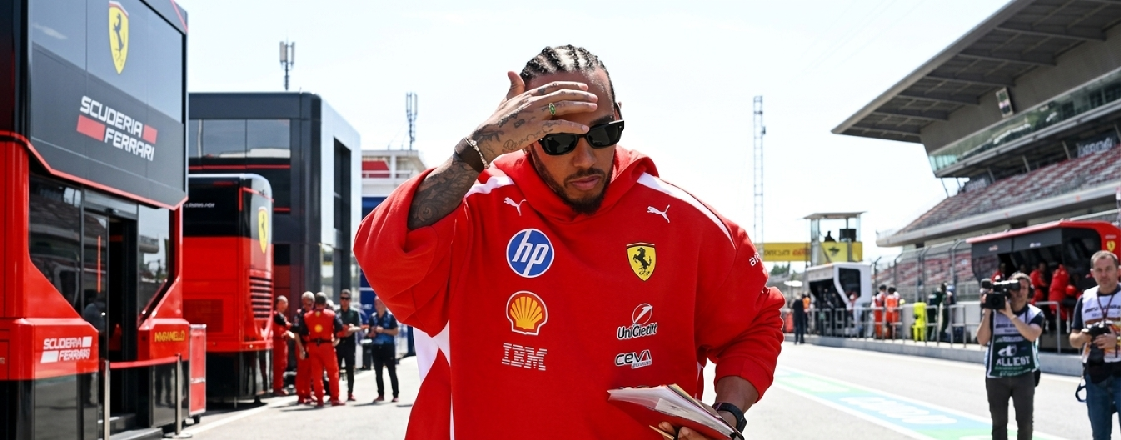 Lewis Hamilton F1 Grand Prix of Japan 2026 Ferrari Red Racing Hoodie with Sponsor Logos