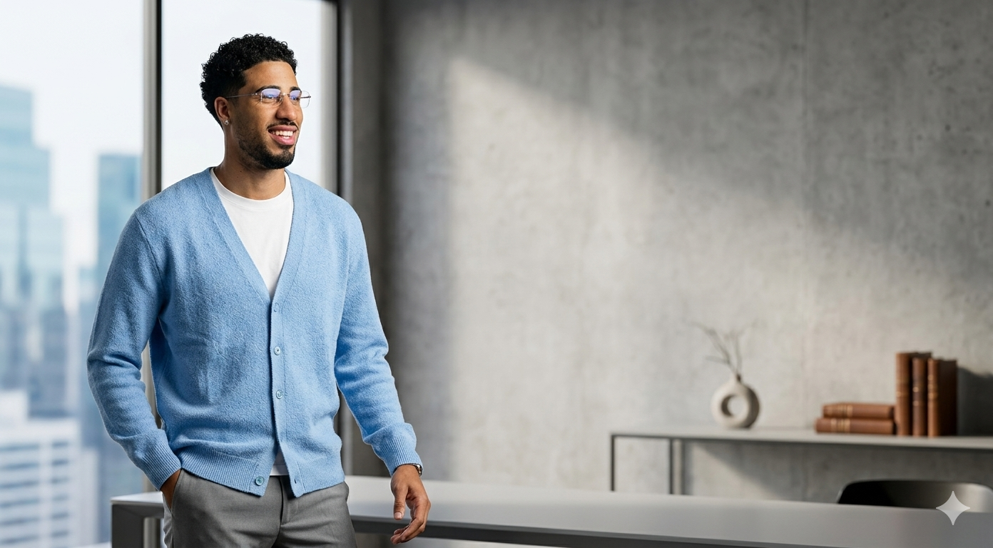 Tyrese Haliburton Rocket Arena 2025 Light Blue Oversized V-Neck Cardigan