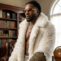 Trick Williams WWE SmackDown 2026 white oversized longline faux fur coat with wide lapels