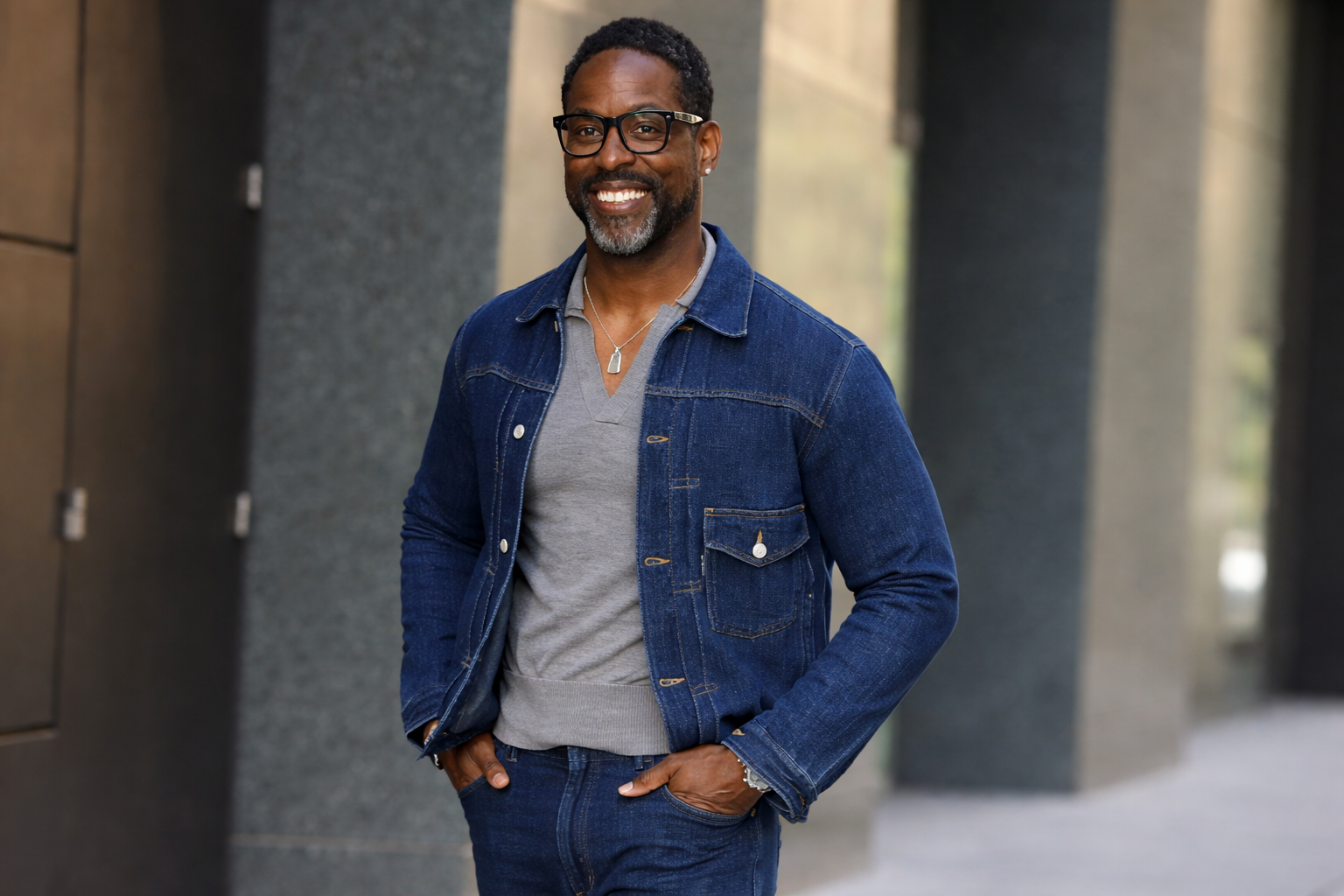 Sterling K. Brown SAG-AFTRA Foundation Conversations 2026 Deep Indigo Sashiko Denim Trucker Jacket
