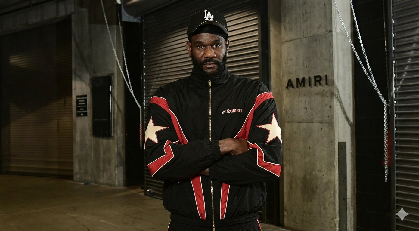 Deandre Ayton Brooklyn Nets vs Los Angeles Lakers Black Track Jacket with Red & White Star Design