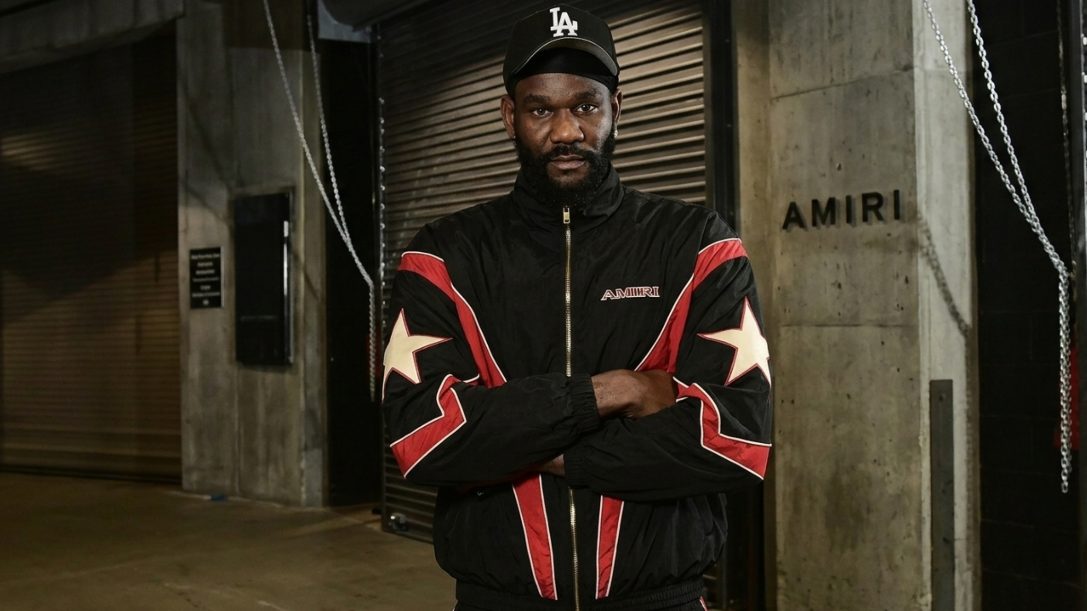 Deandre Ayton Brooklyn Nets vs Los Angeles Lakers Black Track Jacket with Red & White Star Design