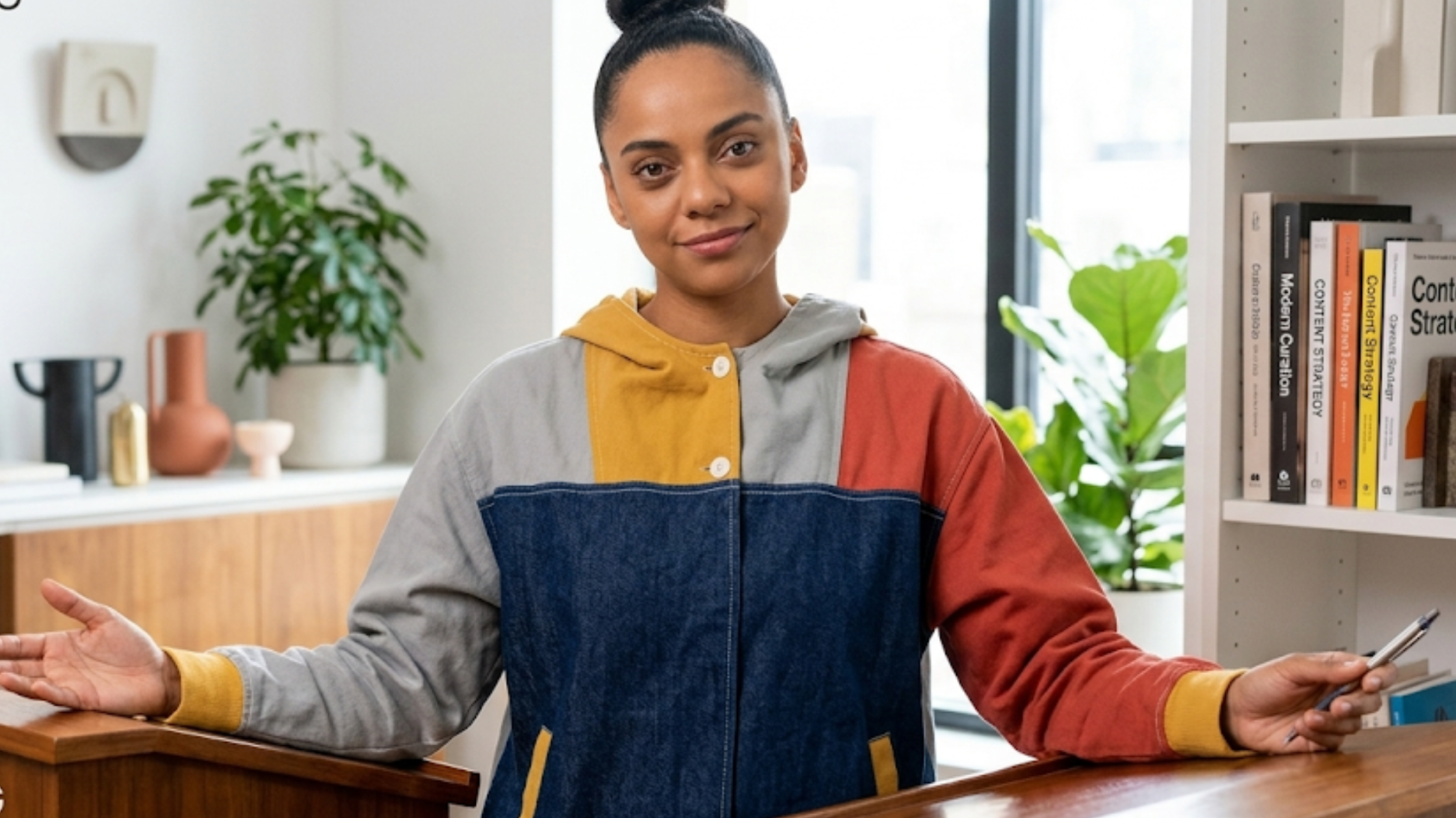 Leverage Redemption S03 Breanna Casey Jacket in Navy, Brown, Grey, Yellow & Pink