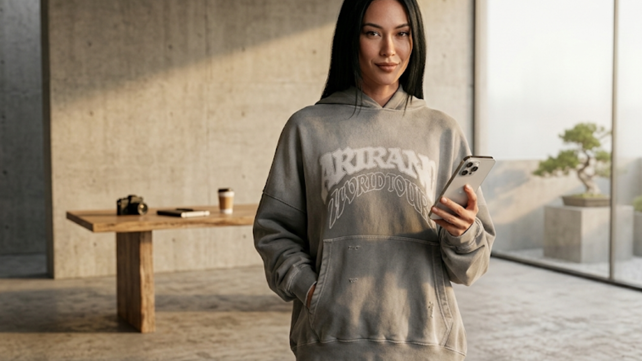 BTS Arirang World Tour 2026 Grey Oversized Distressed Hoodie with Graphic Print