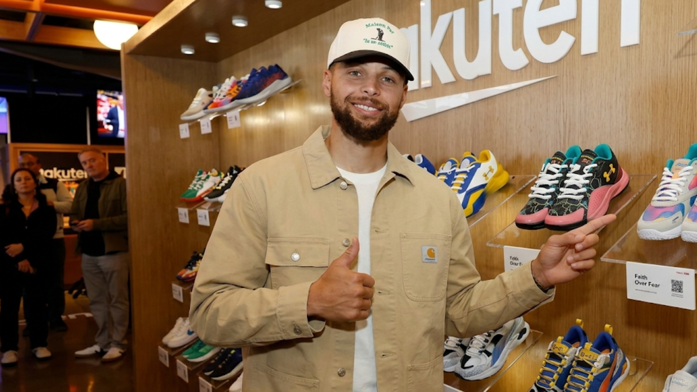 Stephen Curry Rakuten x CANVVS Art of the Game beige chore-style workwear jacket with patch and utility pockets