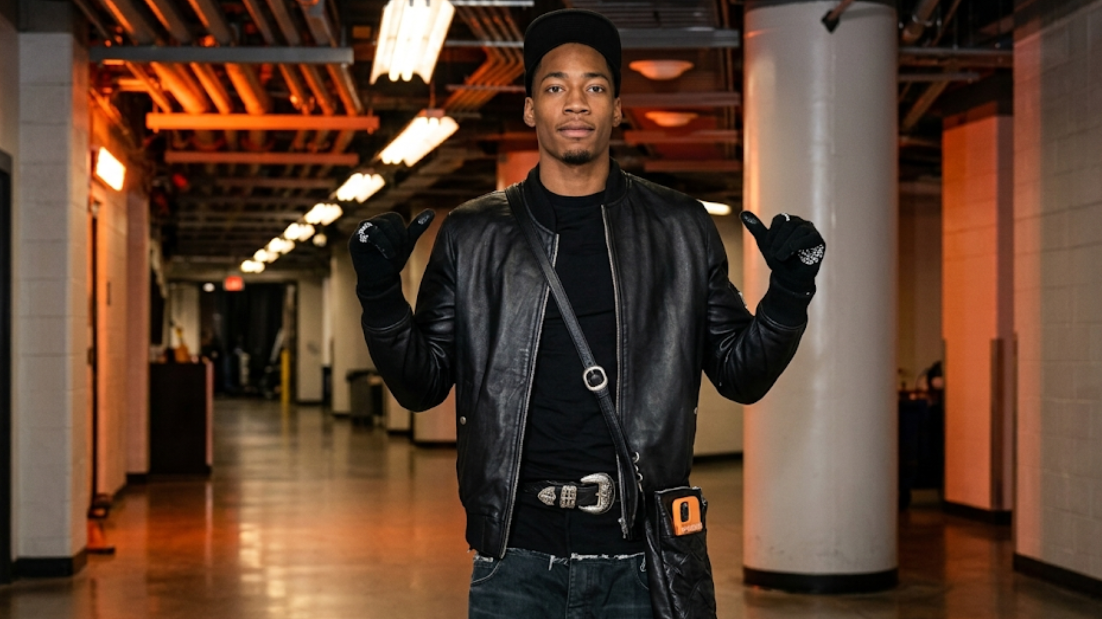 Rob Dillingham Indiana Pacers vs Chicago Bulls black lambskin MA-1 bomber leather jacket with ribbed collar and silver zipper