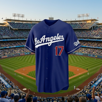 Shohei Ohtani Los Angeles Dodgers royal blue alternate stadium jersey with white script lettering and number 17 front and back