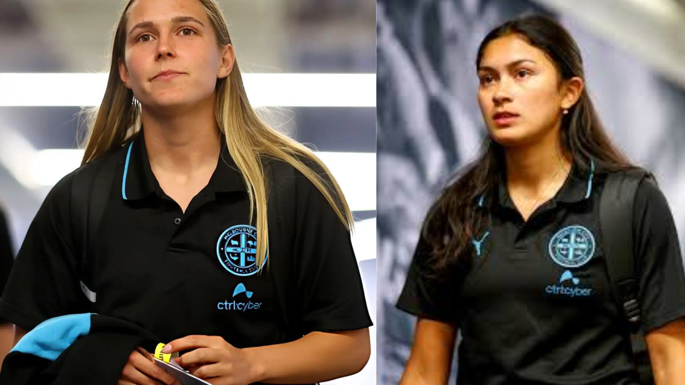 Leticia McKenna Melbourne City FC black polo t-shirt with cyan trim, club crest, and performance athletic design