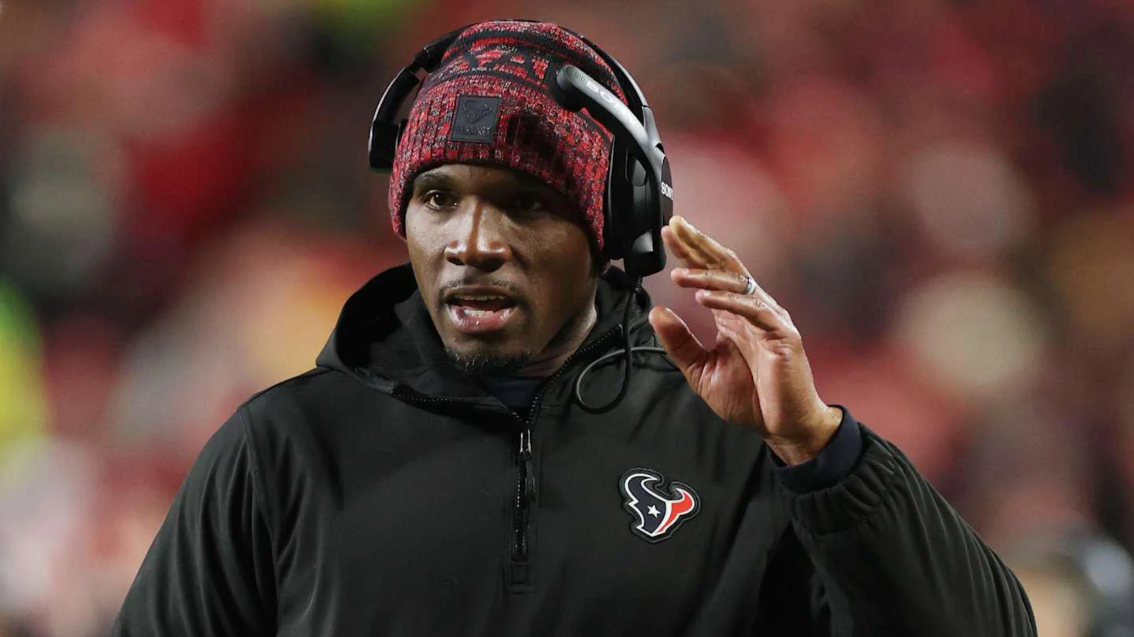 DeMeco Ryans AFC Divisional Round navy blue heavyweight pullover hoodie with Patriots-inspired playoff graphic and team logo detailing