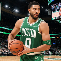 Jayson Tatum Boston Celtics Icon Edition White and Green Basketball Jersey with “BOSTON” lettering, number 0, and striped trim design.