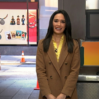 Emilie Ikeda brown coat from The Today Show 2026 featuring elegant camel wool design with double-breasted front