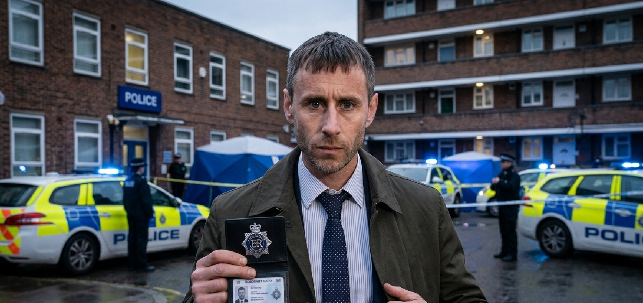 DCI Roy Chambers Criminal Record dark forest green mid-length tailored coat with single-breasted hidden closure and structured shoulders