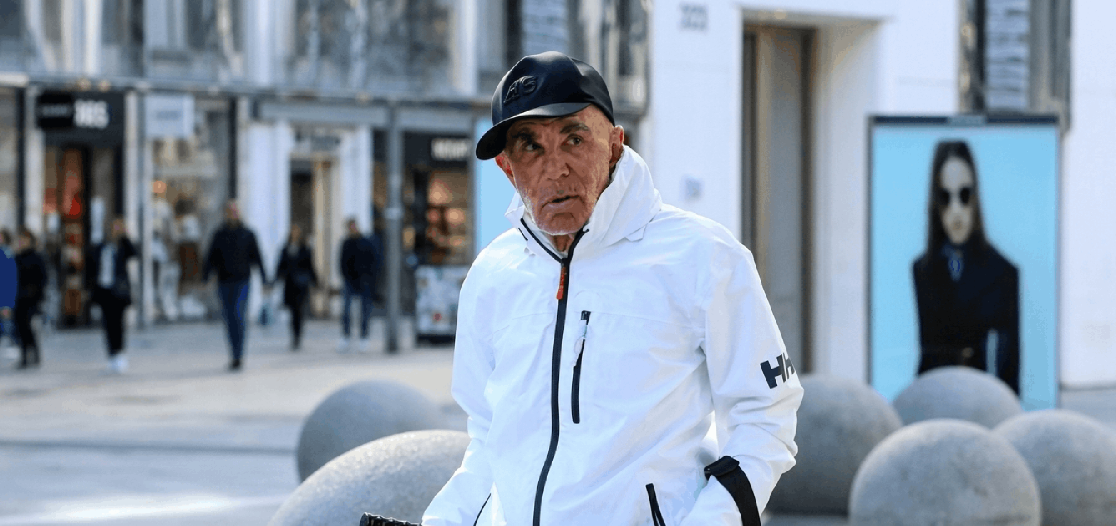 White Helly Hansen inspired technical hooded windbreaker jacket with waterproof fabric, black seam piping, chest zip pocket, and athletic urban fit.