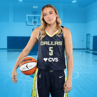 Paige Bueckers 2026 Dallas Wings Media Day Neon Green and Navy V-Neck Basketball Jersey with bold “DALLAS” lettering, number 5, and modern athletic design.