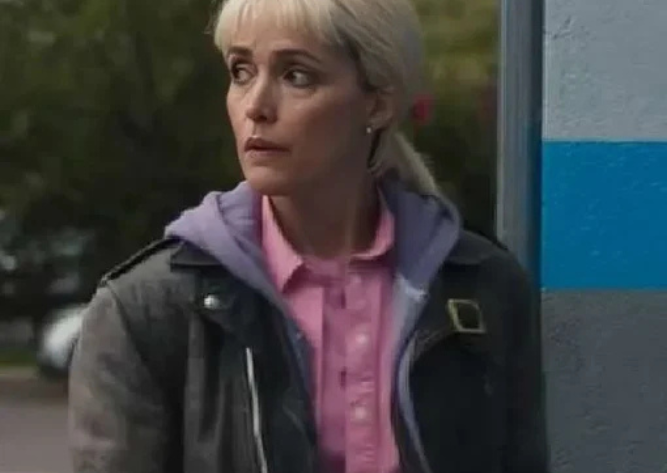 Rose Byrne wearing a sleek leather jacket in Tow 2026 with a structured fit and minimalist design
