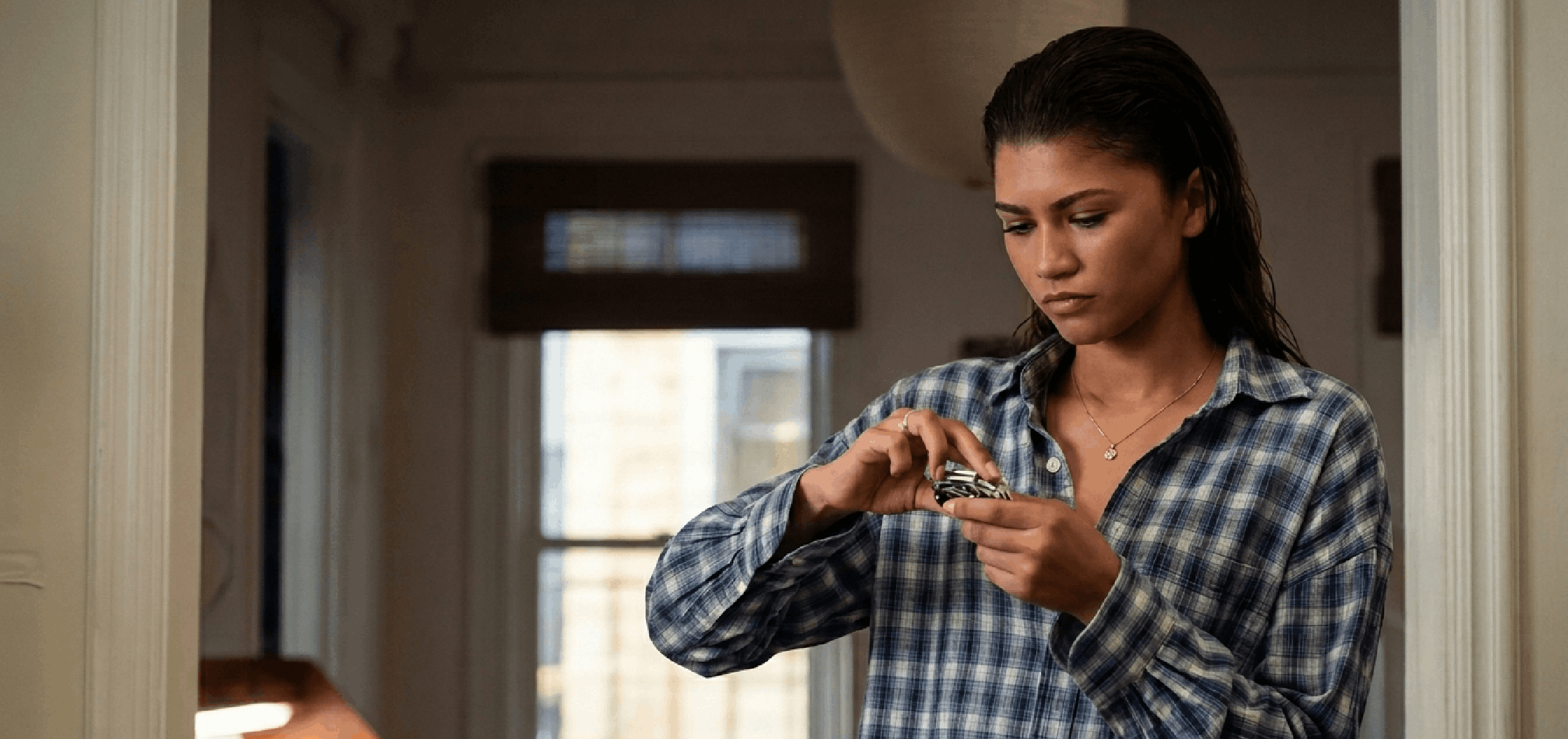 Zendaya inspired grey white plaid oversized flannel shirt button down check pattern