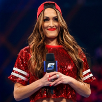 Nikki Bella SmackDown 2026 red sequin cropped T-shirt styled with bold streetwear fashion look