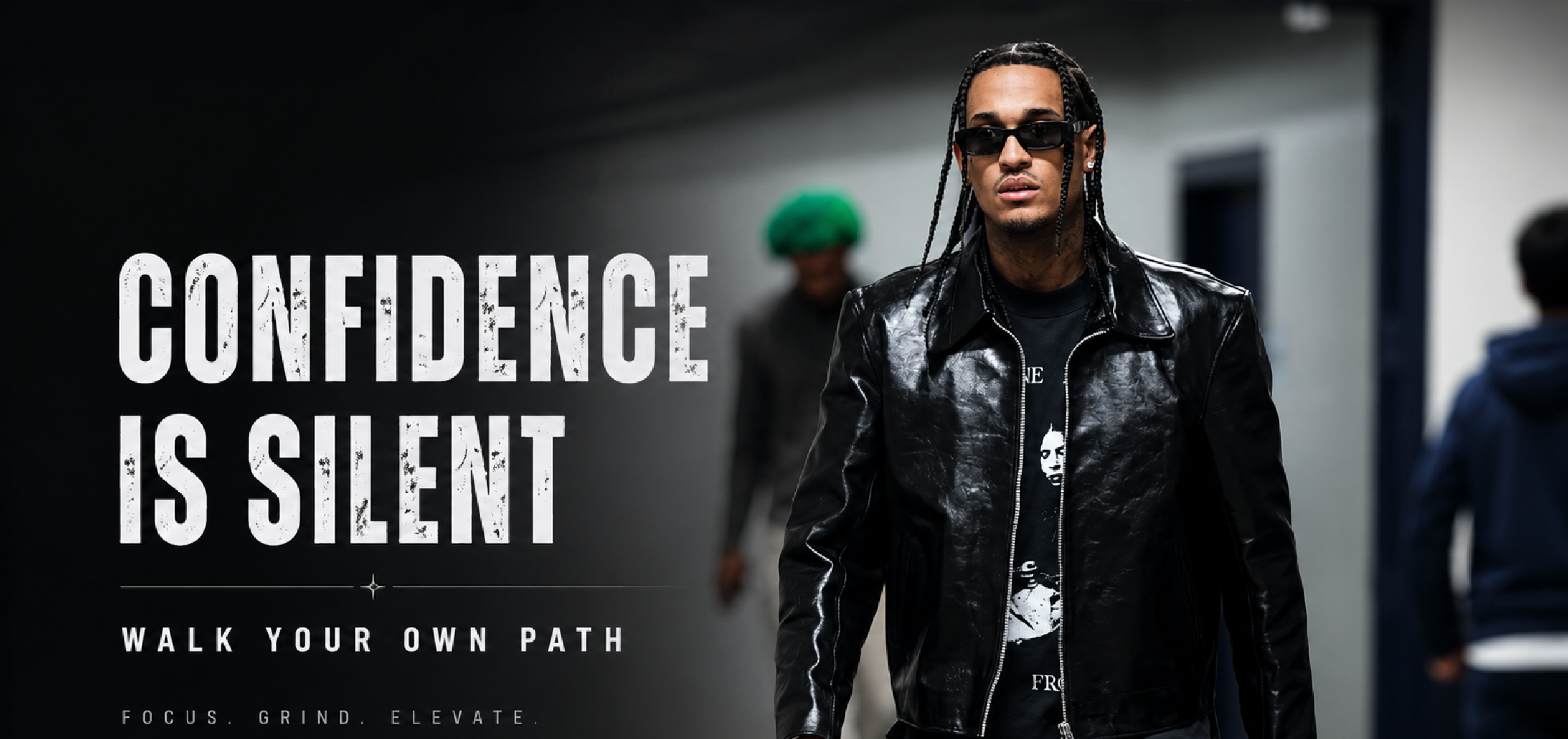 Jordan Clarkson wearing a black high-shine leather jacket with wallet chain during the New York Knicks vs Oklahoma City Thunder NBA tunnel walk