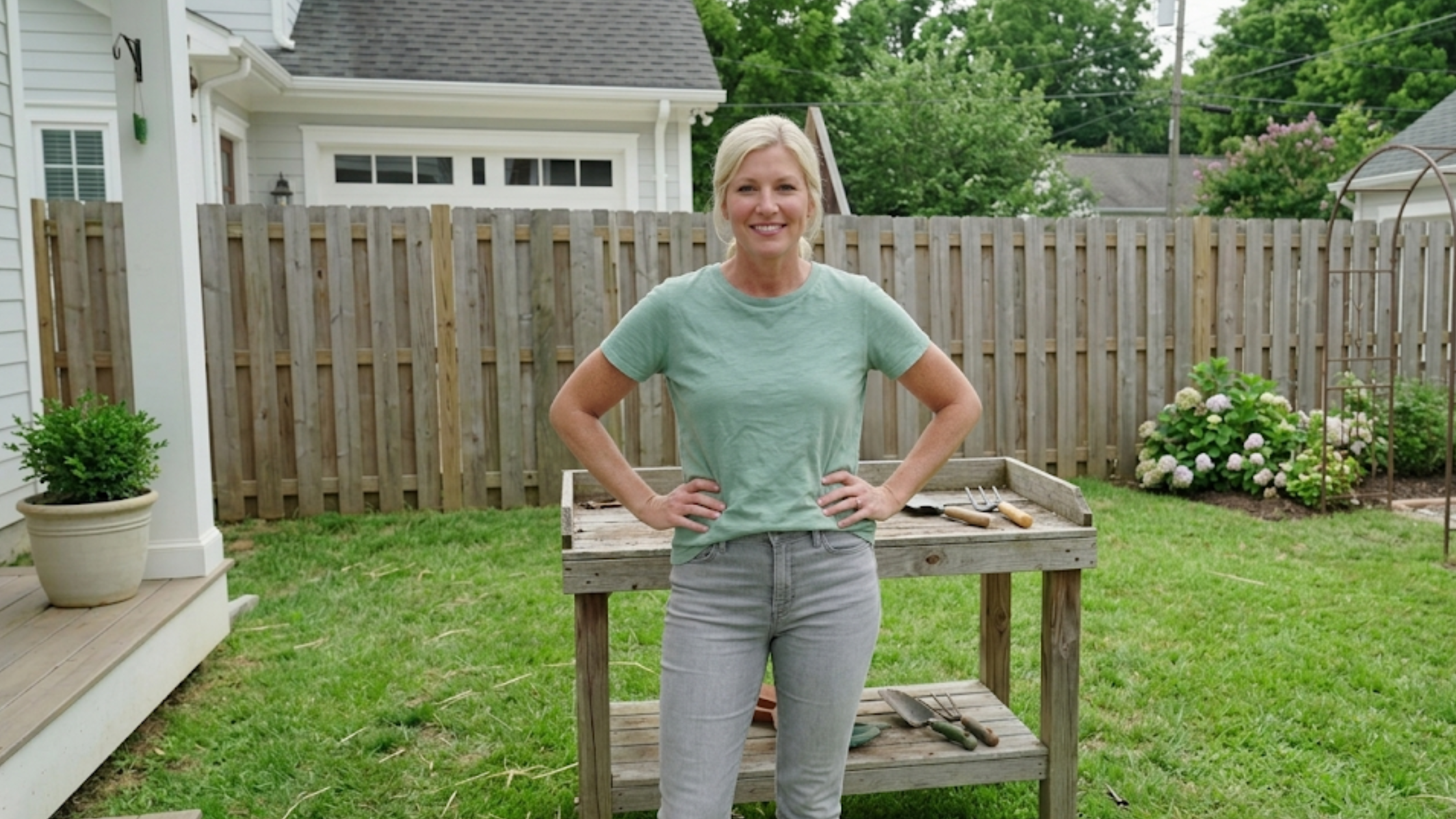 Fixer To Fabulous S07 Jenny Marrs mint green heathered crewneck t-shirt with lightweight cotton fabric and relaxed fit