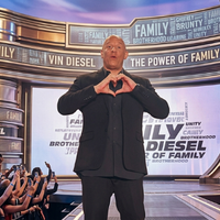 Vin Diesel Fast and Furious 25th Anniversary black blazer with rhinestone “FAST FOREVER” back graphic styled for Cannes 2026 red carpet look