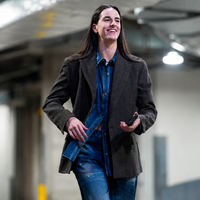 Caitlin Clark Washington Mystics vs Indiana Fever oversized grey double-breasted blazer