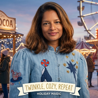 Sort Your Life Out S06 Dilly Carter blue quilted whale print jacket featuring puff sleeves, mandarin collar, and playful embroidery detail