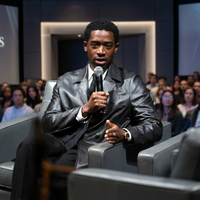 Damson Idris F1 special screening black leather blazer jacket with futuristic double-breasted design and cinematic red carpet styling