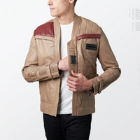 Finn Star Wars Boyega beige leather jacket inspired by John Boyega’s Finn featuring futuristic racing design, paneled structure, and sci-fi streetwear aesthetics