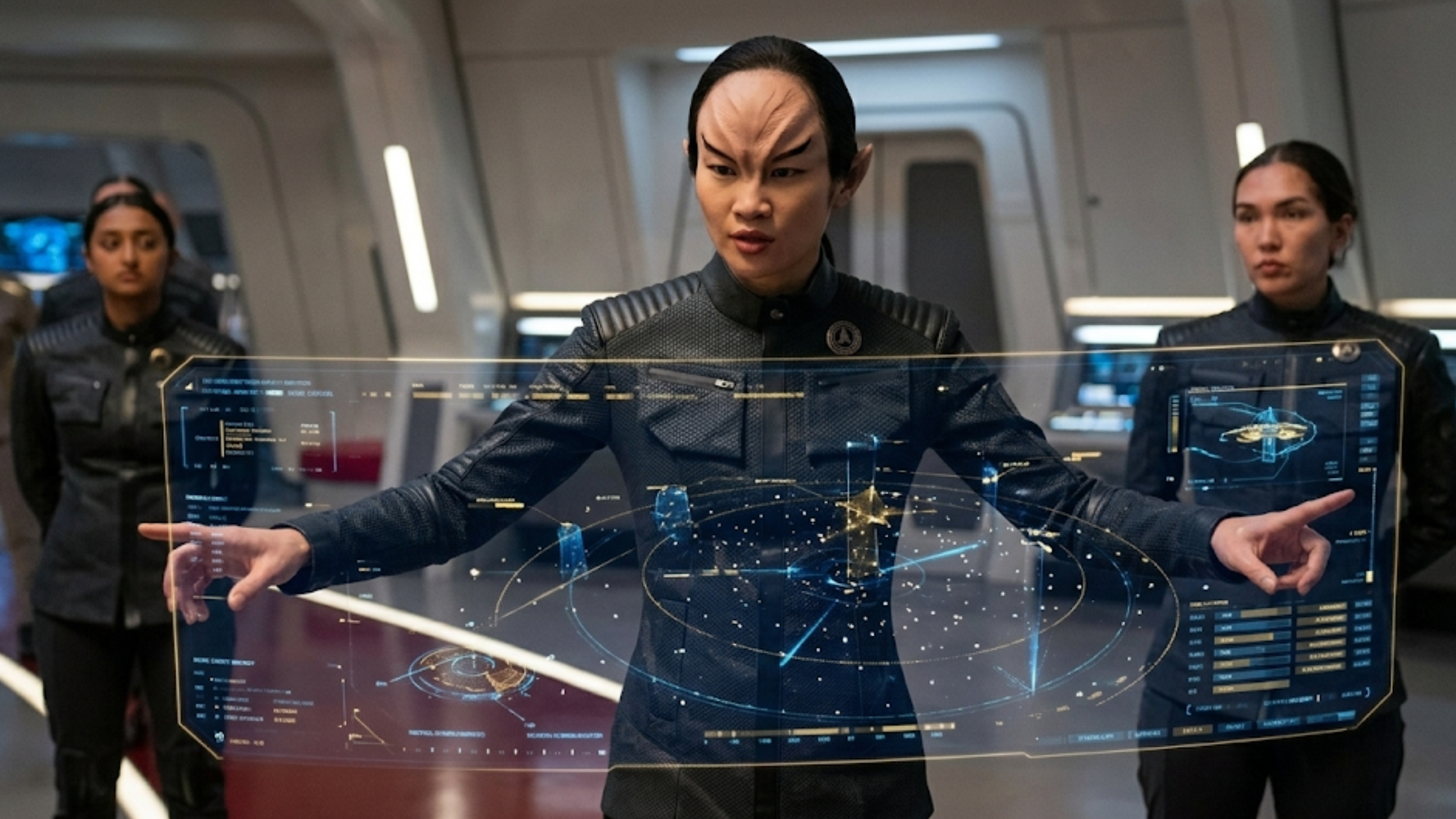 Star Trek Starfleet Academy 2026 black uniform jacket matte tactical sci-fi design mandarin collar chest pockets futuristic Starfleet outfit