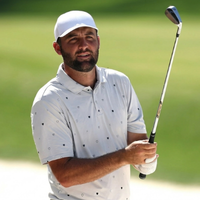 Scottie Scheffler THE PLAYERS Championship 2026 white polo shirt with navy foulard micro-pattern design