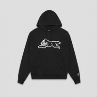 Billionaire Boys Club Black Running Dog Hoodie with iconic white dog graphic and Ice Cream sleeve logo on premium heavyweight cotton