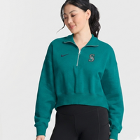 Seattle Mariners Primetime Phoenix Fleece Half Zip Cropped Teal Sweatshirt with Embroidered Team Logo
