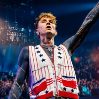 MGK Lost Americana Tour 2025 Indians Red Pinstripe White Button-Down Vest with Navy Star Accents
