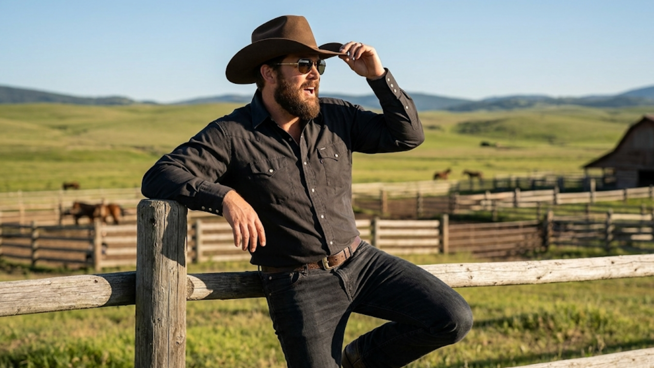 Dutton Ranch Season 1 Cole Hauser black Western shirt with snap button closure, curved yoke panels, flap chest pockets, and long sleeves