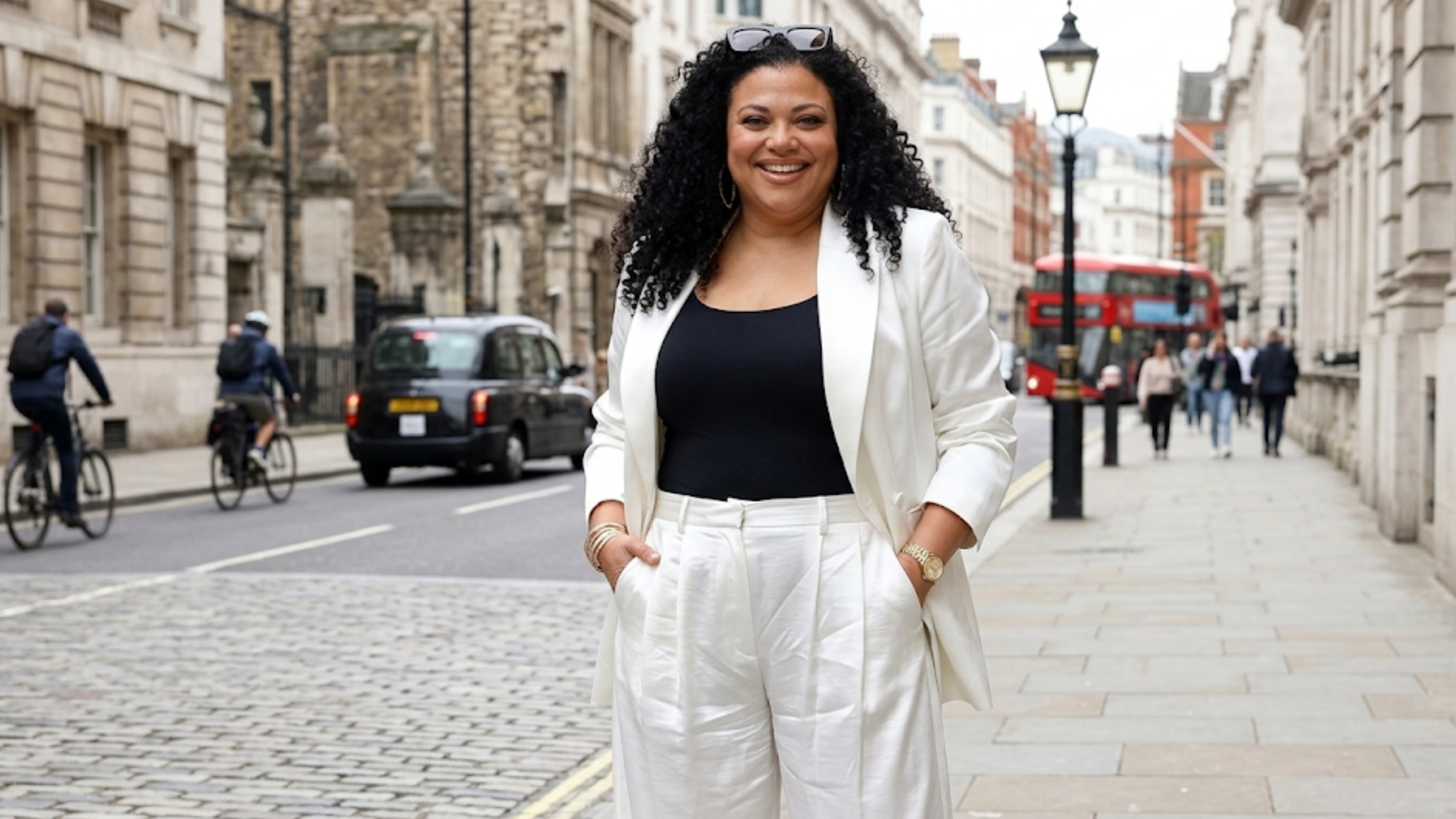 Michelle Buteau New York City 2026 white oversized blazer wide notch lapels